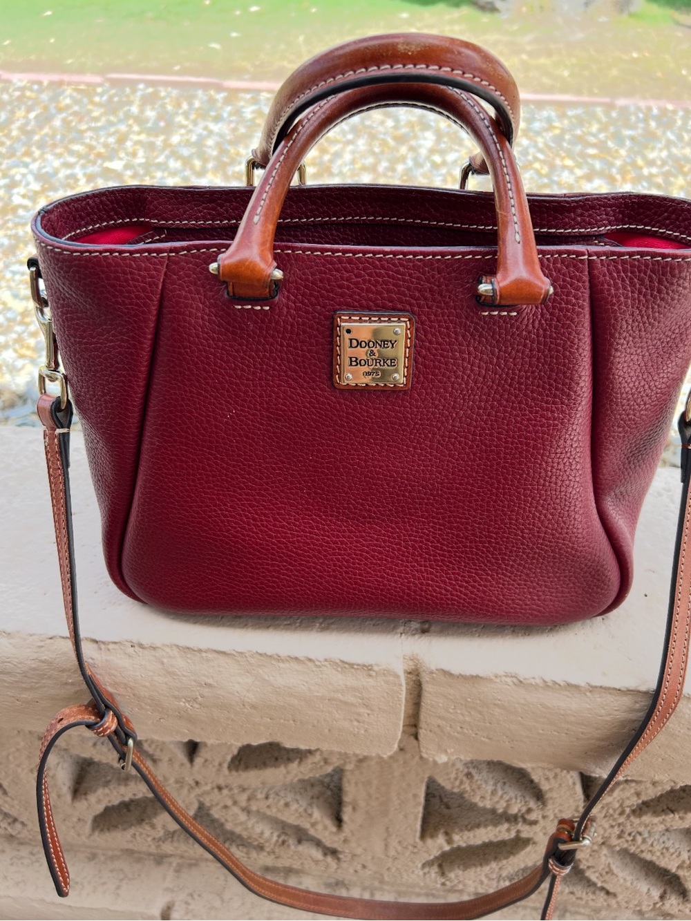 Dooney & Bourke Wine/Brown Pebble Leather Satchel